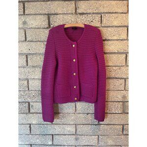 Talbots Womens XS Fuchsia Crochet Knit Cardigan With Gold Button Closure & Front